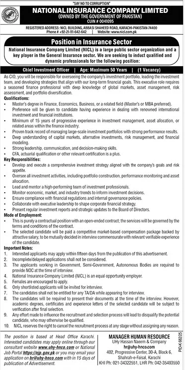 Jobs in National Insurance Company Limited Karachi-1